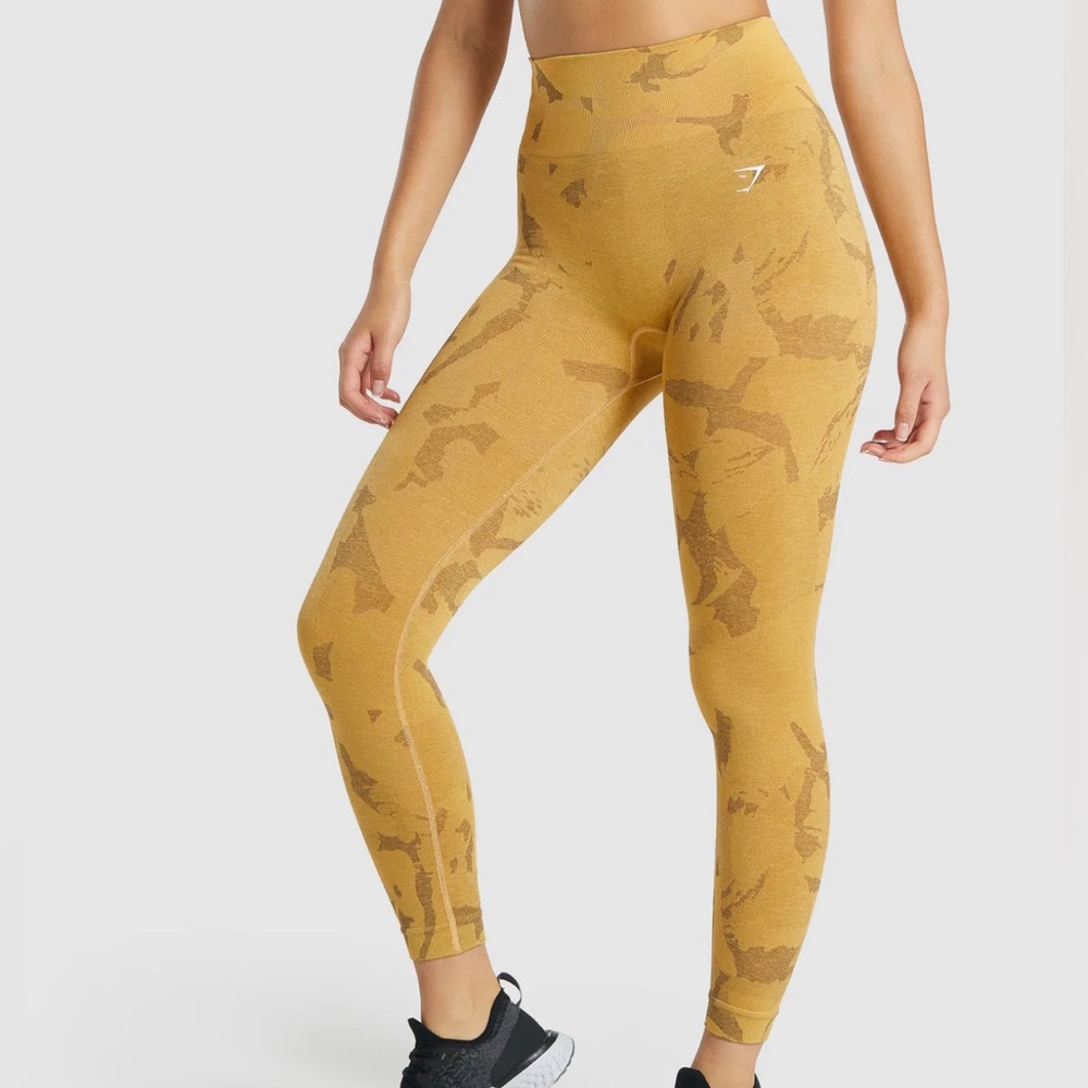 Gymshark Adapt Yellow Camo Seamless Leggings Size XL
